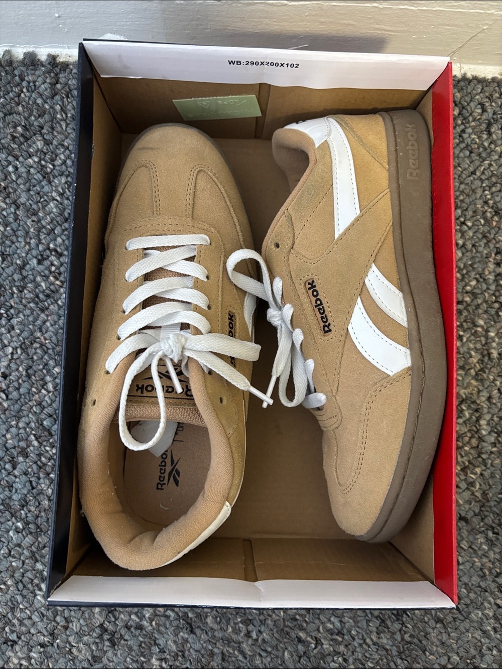 Reebok Women’s Suede Tan and White Low-Top Sneakers